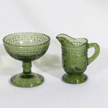 Riihimäen lasi 5647|5648 sokerikko ja kermakko, vihreä, suunnittelija ,