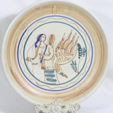 Kupittaan savi 336 II seinälautanen, käsinmaalattu, suunnittelija Viljo Mäkinen, käsinmaalattu, suuri, signeerattu