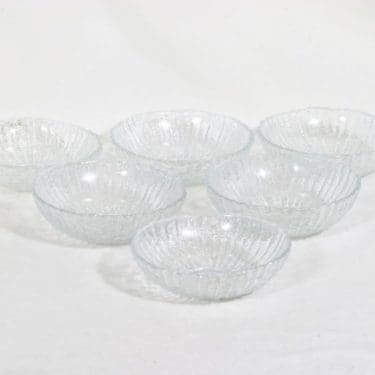 Riihimäen lasi Kehrä annoskulhot, kirkas, 6 kpl, suunnittelija Nanny Still,