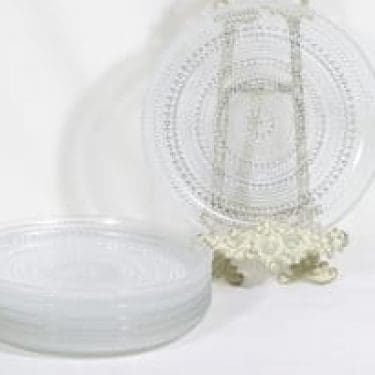 Nuutajärvi Kastehelmi lautaset, kirkas, 6 kpl, suunnittelija Oiva Toikka,