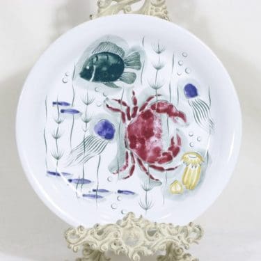 Arabia Crayfish lautanen, käsinmaalattu, suunnittelija Anja Juurikkala, käsinmaalattu