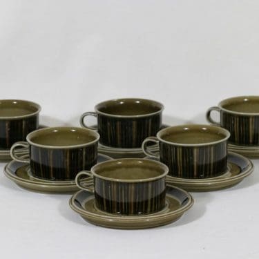 Arabia Kosmos teekupit, 27 cl, 6 kpl, suunnittelija Gunvor Olin-Grönqvist, 27 cl, käsinmaalattu