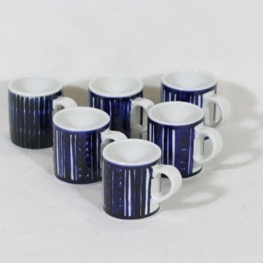 Arabia GOG 00 haarikat, 5 cl, 6 kpl, suunnittelija Gunvor Olin-Grönqvist, 5 cl, pieni, käsinmaalattu, signeerattu