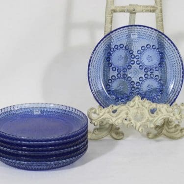 Riihimäen lasi Grapponia lautaset, sininen, 7 kpl, suunnittelija Nanny Still, pieni