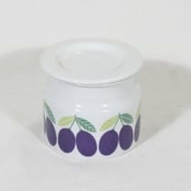 Arabia Pomona purnukka, luumu, suunnittelija Raija Uosikkinen, luumu, serikuva