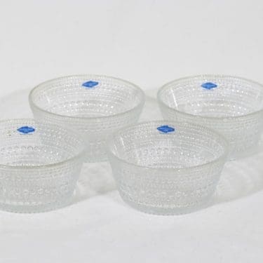 Nuutajärvi Kastehelmi annoskulhot, kirkas, 4 kpl, suunnittelija Oiva Toikka,