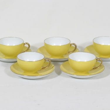 Arabia RV mokkakupit, keltainen, 5 kpl, suunnittelija , koristelematon