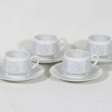 Arabia Pitsi kahvikupit, harmaa, 4 kpl, suunnittelija Raija Uosikkinen, serikuva