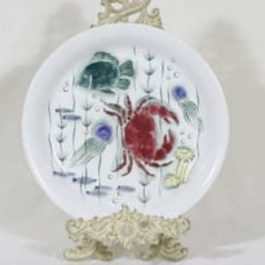 Arabia Crayfish lautanen, käsinmaalattu, suunnittelija Anja Juurikkala, käsinmaalattu