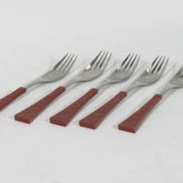 Hackman Colorina haarukat, 5 kpl, suunnittelija Nanny Still, suuri, punainen muovivarsi