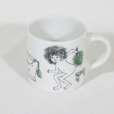 Arabia Löyly muki, 40 cl, suunnittelija Gunvor Olin-Grönqvist, 40 cl, serikuva, lapsiaihe, signeerattu