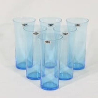 Nuutajärvi Trumpetti lasit, sininen, 6 kpl, suunnittelija Kaj Franck,