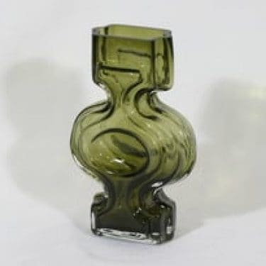 Riihimäen lasi Emma maljakko, oliivinvihreä, suunnittelija Helena Tynell,