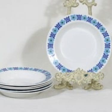 Arabia Ahmet lautaset, syvä, 6 kpl, suunnittelija Raija Uosikkinen, syvä, serikuva, retro