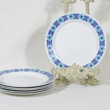 Arabia Ahmet lautaset, matala, 6 kpl, suunnittelija Raija Uosikkinen, matala, pieni, serikuva, retro