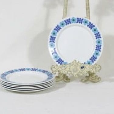 Arabia Ahmet lautaset, matala, 6 kpl, suunnittelija Raija Uosikkinen, matala, pieni, serikuva, retro