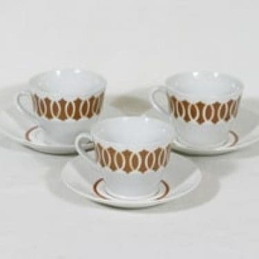 Arabia kahvikupit, ruskea, 3 kpl, suunnittelija , puhalluskoriste