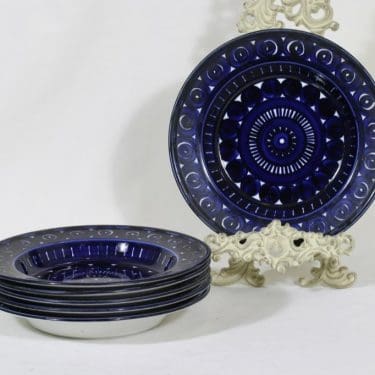 Arabia Valencia lautaset, syvä, 6 kpl, suunnittelija Ulla Procope, syvä, käsinmaalattu, signeerattu