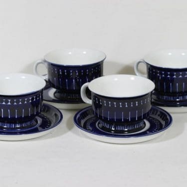 Arabia Valencia teekupit, 22.5 cl, 4 kpl, suunnittelija Ulla Procope, 22.5 cl, käsinmaalattu, signeerattu