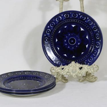 Arabia Valencia lautaset, käsinmaalattu, 4 kpl, suunnittelija Ulla Procope, käsinmaalattu, pieni, signeerattu