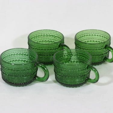 Nuutajärvi Kastehelmi kahvikupit, vihreä, 4 kpl, suunnittelija Oiva Toikka,
