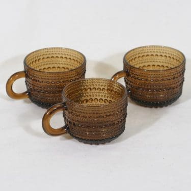 Nuutajärvi Kastehelmi kahvikupit, ruskea, 3 kpl, suunnittelija Oiva Toikka,