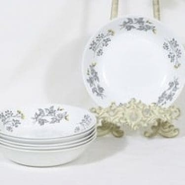 Arabia Hilkka lautaset, syvä, 6 kpl, suunnittelija Esteri Tomula, syvä, serikuva