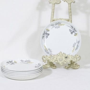 Arabia Hilkka lautaset, pieni, 6 kpl, suunnittelija Esteri Tomula, pieni, matala, serikuva