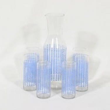 Riihimäen lasi 1799 karahvi ja lasit, 6 kpl, suunnittelija Helena Tynell, serikuva