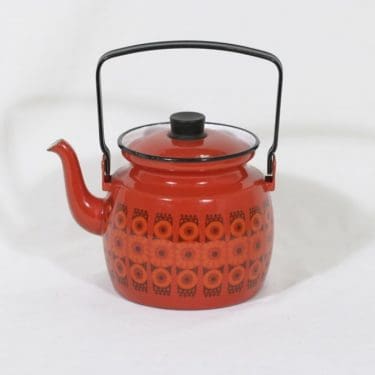 Finel Kehrä kahvipannu, punainen, suunnittelija Raija Uosikkinen, serikuva