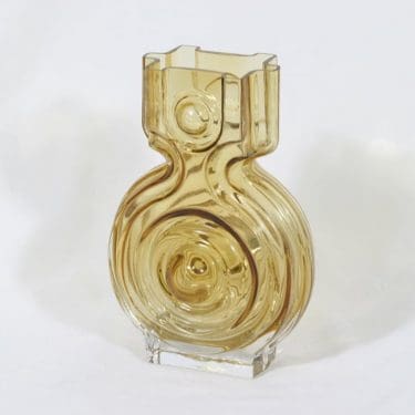 Riihimäen lasi Aitanlukko maljakko, amber, suunnittelija Helena Tynell,