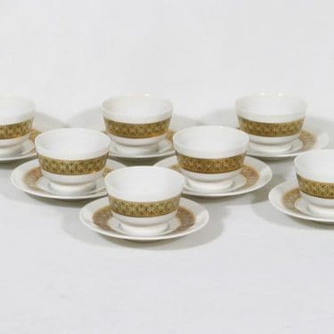 Arabia BL mokkakupit, 7 kpl, suunnittelija Kaarina Aho, kultaraita, nimetön koriste