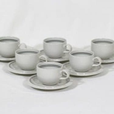 Arabia Airisto kahvikupit, 6 kpl, suunnittelija Inkeri Leivo, raitakoriste