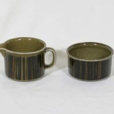 Arabia Kosmos sokerikko ja kermakko, suunnittelija Gunvor Olin-Grönqvist, puhalluskoriste