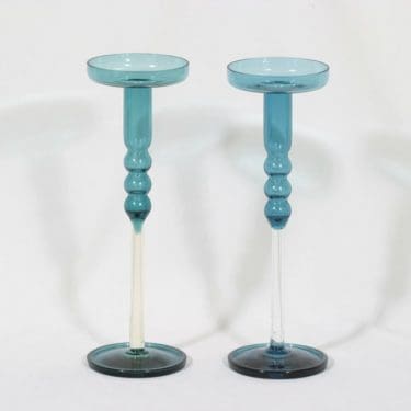 Riihimäen lasi Tzarina kynttilänjalat, sininen, 2 kpl, suunnittelija Nanny Still, suuri