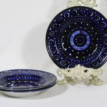 Arabia Valencia lautaset, syvä, 3 kpl, suunnittelija Ulla Procope, syvä, käsinmaalattu, signeerattu