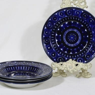 Arabia Valencia lautaset, syvä, 4 kpl, suunnittelija Ulla Procope, syvä, käsinmaalattu, signeerattu