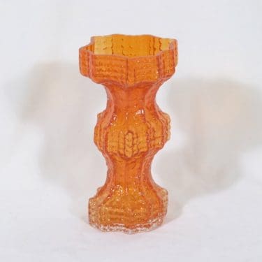 Riihimäen lasi Fenomena maljakko, oranssi, suunnittelija Nanny Still, retro