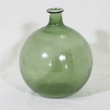 Riihimäen lasi Neptuna kukkapullo, vihreä, suunnittelija Nanny Still, suuri, pyöreä