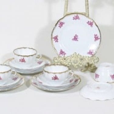 Arabia OB kahvikupit ja lautaset, 4 kpl, suunnittelija Greta-Lisa Jäderhol-Snellman, siirtokuva, reunakultaus