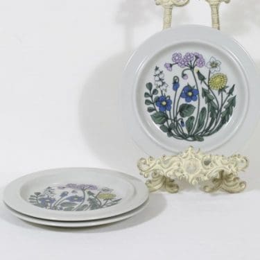 Arabia Flora lautaset, matala, 3 kpl, suunnittelija Esteri Tomula, matala, pieni, serikuva