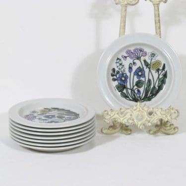 Arabia Flora lautaset, matala, 8 kpl, suunnittelija Esteri Tomula, matala, pieni, serikuva