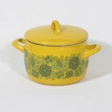 Finel Primavera kattila, keltainen, suunnittelija Raija Uosikkinen, serikuva, retro