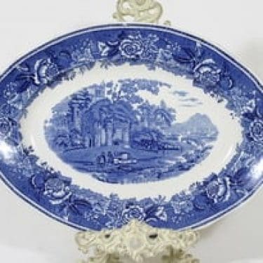 Arabia Maisema vati, sininen, suunnittelija , suuri, soikea, kuparipainokoriste