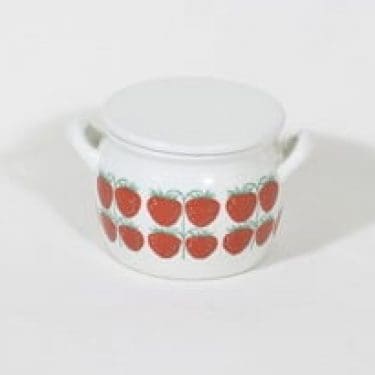 Arabia Pomona ruukku, mansikka, suunnittelija Raija Uosikkinen, mansikka, serikuva, retro