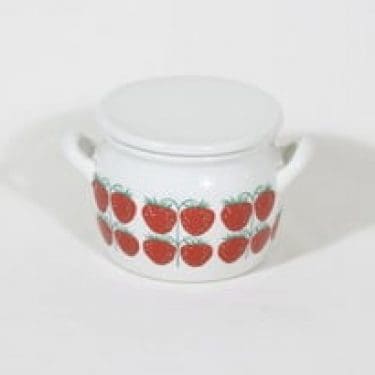 Arabia Pomona ruukku, mansikka, suunnittelija Raija Uosikkinen, mansikka, serikuva, retro