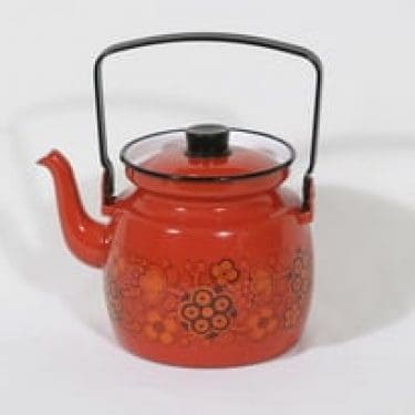 Finel Primavera kahvipannu, punainen, suunnittelija Raija Uosikkinen, suuri, serikuva, retro