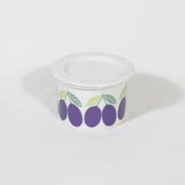 Arabia Pomona purnukka, luumu, suunnittelija Raija Uosikkinen, luumu, serikuva, retro