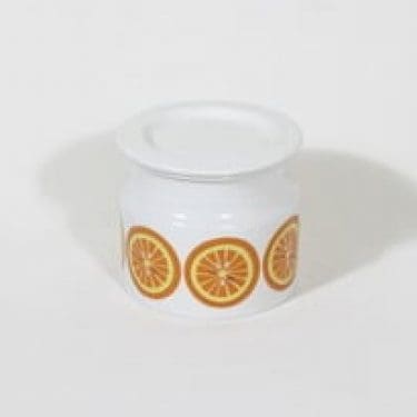 Arabia Pomona purnukka, appelsiini, suunnittelija Raija Uosikkinen, appelsiini, serikuva, retro