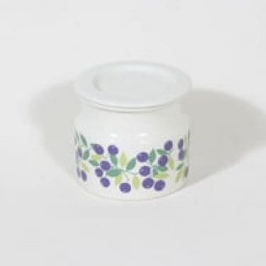 Arabia Pomona purnukka, mustikka, suunnittelija Raija Uosikkinen, mustikka, serikuva, retro